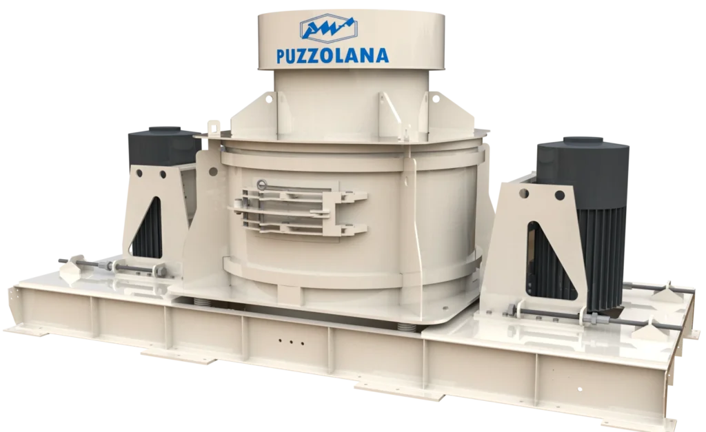 alt="Puzzolana Vertical Shaft Impact (VSI) Crusher for shaping aggregates in sand manufacturing and mining applications"